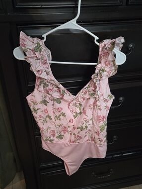 fab'rik Pink Floral Ruffle Top